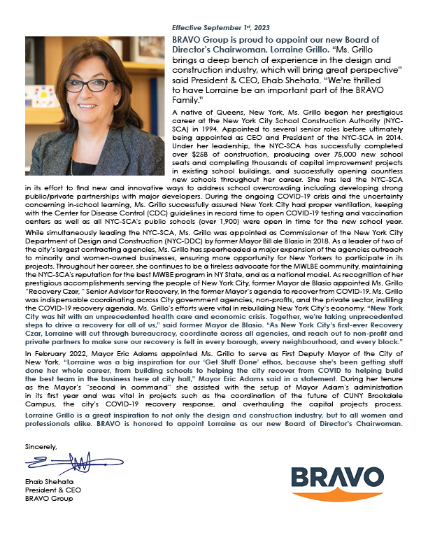 to the BRAVO Team Lorraine Grillo, Board of Director's